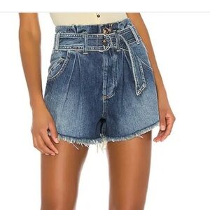 Free People We the Free See You Sometime Cut Offs Shorts Belted Blue Size M